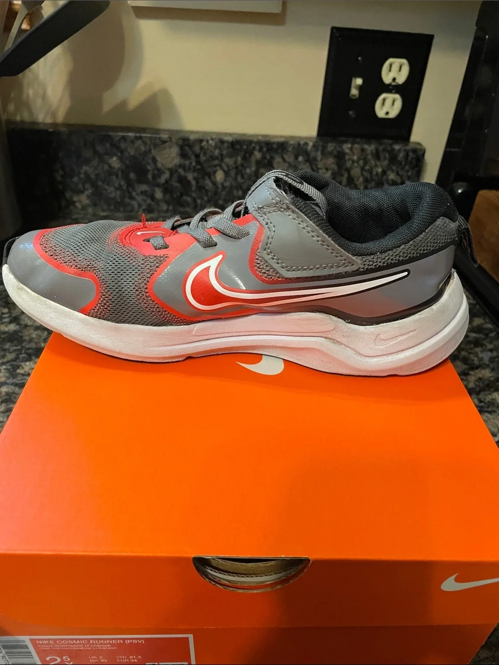 Nike Kids Gray and Red Active Sneakers with Hook-and-Loop Strap